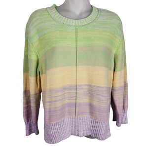 LOFT Sweater Multicolored Striped Ombre Knit Crewneck Pullover Preppy Medium